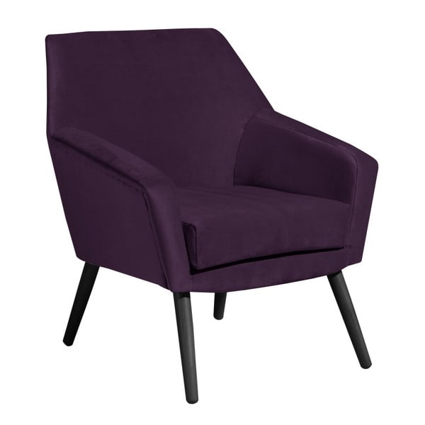 Violetinio aksomo fotelis su juodomis kojomis "Max Winzer Alegro