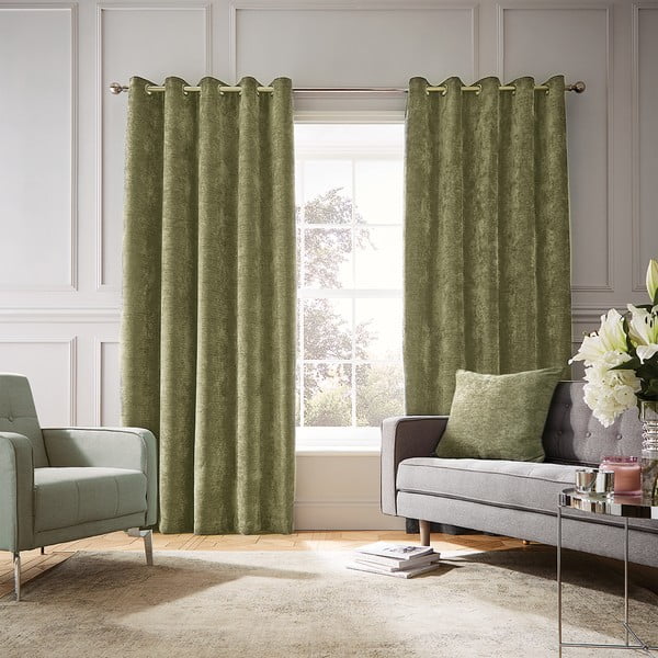 Khaki spalvos iš šenilino termo užuolaidos 2 vnt. 168x183 cm Selene Luxury Chenille – Hyperion-image-1