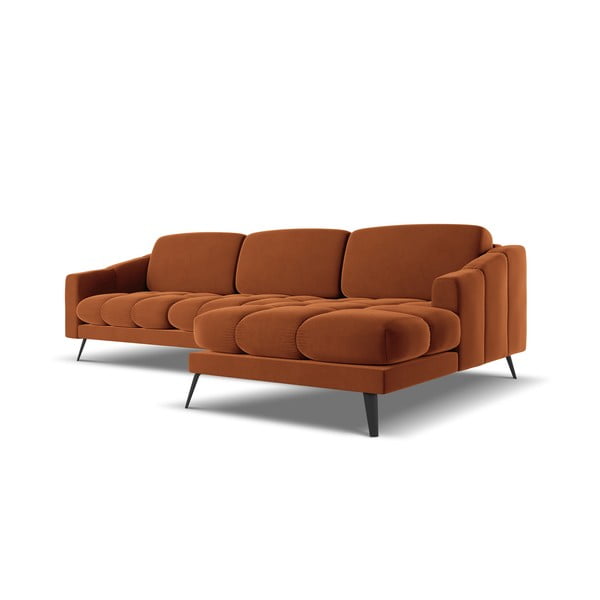 Oranžinės spalvos iš velveto kampinė sofa (su dešiniuoju kampu) Nalu – Makamii-image-2