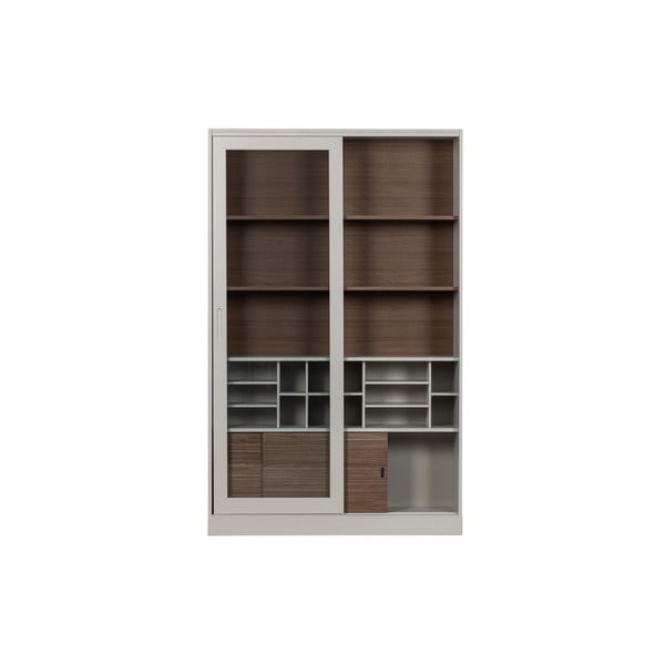 Vitrina šviesiai pilkos spalvos/natūralios spalvos su stumdomomis durimis iš pušies masyvo 125x200 cm James – WOOOD-image-2