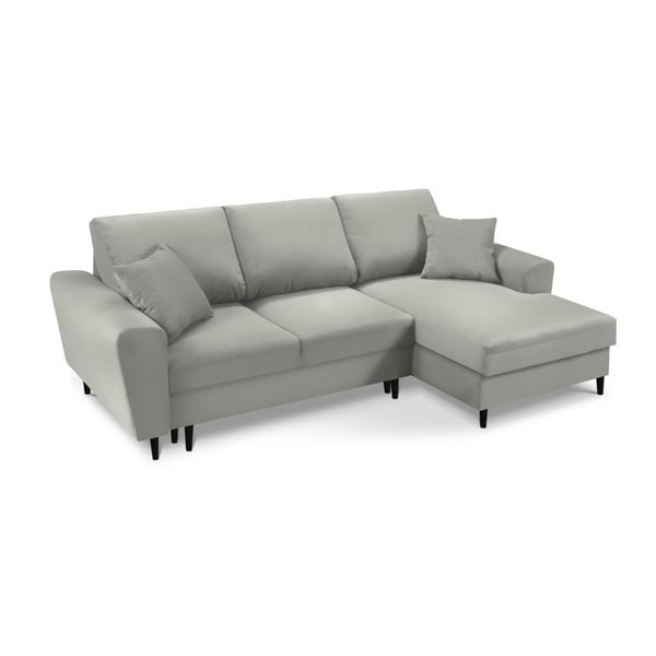 Šviesiai pilkos spalvos iš kordinio velveto sulankstoma/su sandėliavimo vieta kampinė sofa (su dešiniuoju kampu/su gultu) Kyoto – Cosmopolitan Design-image-1