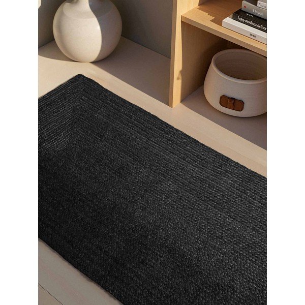 Apverčiamas/rankų darbo juodos spalvos iš džiuto kilimas 80x200 cm Juno – Hanse Home-image-2