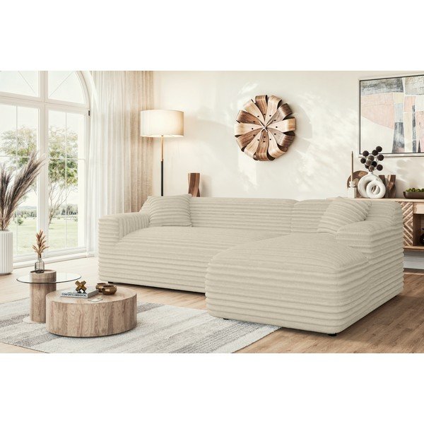 Smėlio spalvos iš kordinio velveto kampinė sofa (su dešiniuoju kampu/su gultu) Martin – Ropez-image-1