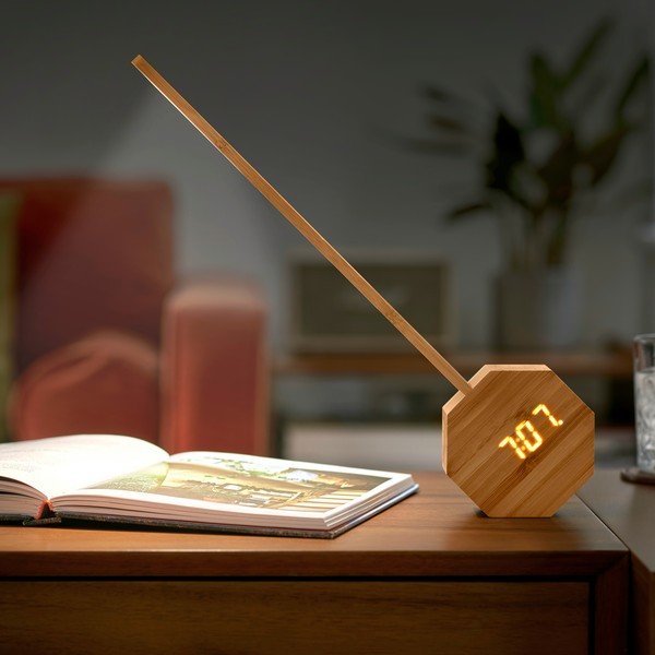 Iš bambuko stalinis šviestuvas natūralios spalvos LED (aukštis 39,5 cm) Octagon One – Gingko-image-1