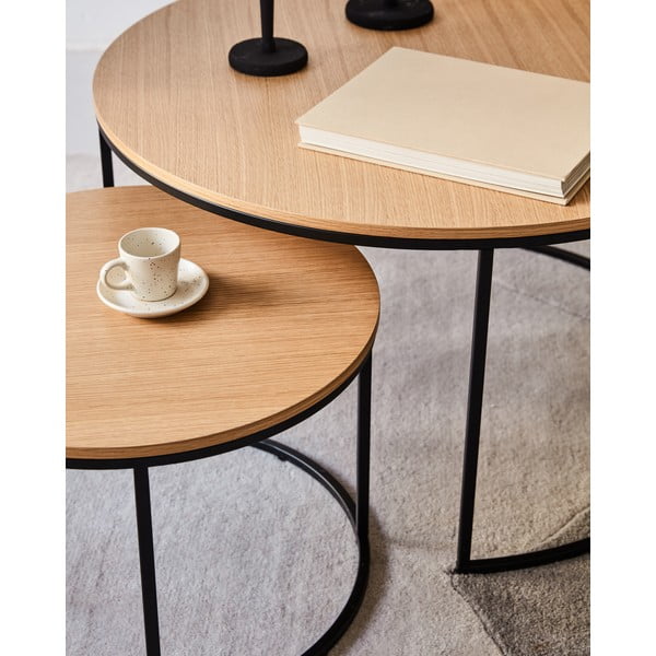 2 apvalių kavos staliukų su ąžuoliniu stalviršiu komplektas ø 80 cm Yona - Kave Home-image-2