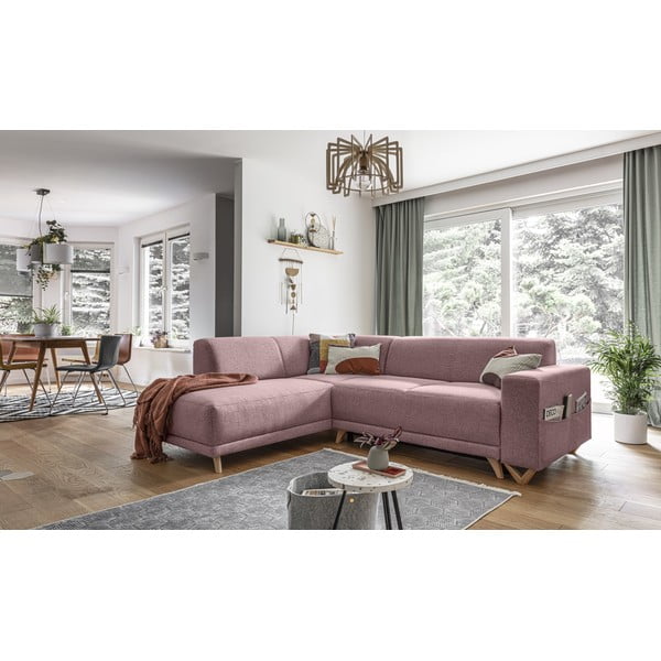 Rožinės spalvos sulankstoma/su sandėliavimo vieta kampinė sofa (su kairiuoju kampu/„L“ formos) Classy Sophie – Miuform-image-3