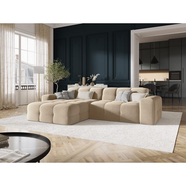 Smėlio spalvos aksominė kampinė sofa (kairysis kampas) Kendal - Micadoni Home-image-1