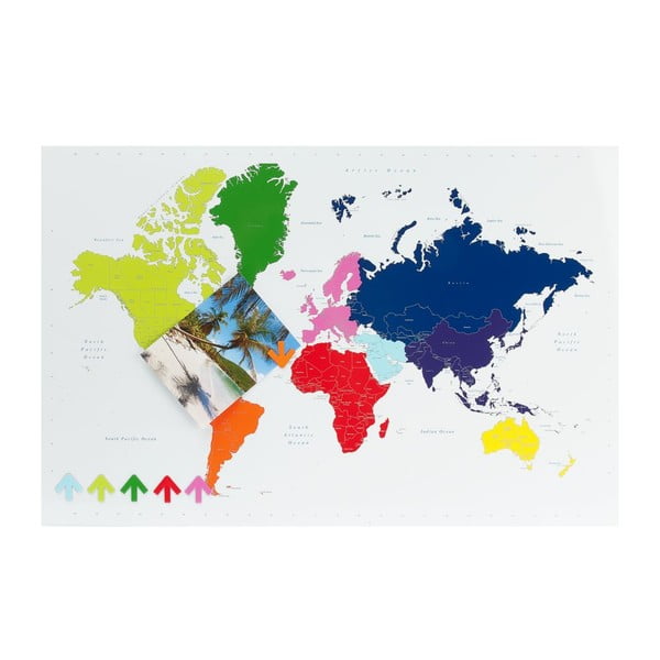 Pasaulio žemėlapio sieninė lenta su 6 magnetais