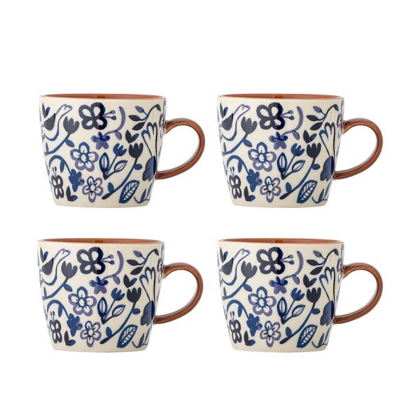 Mėlynos spalvos/kreminės spalvos iš molio puodeliai 4 vnt. 300 ml Figuria – Bloomingville