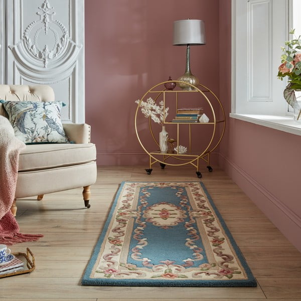 Mėlynas vilnonis kilimas Flair Rugs Aubusson, 67 x 210 cm-image-1