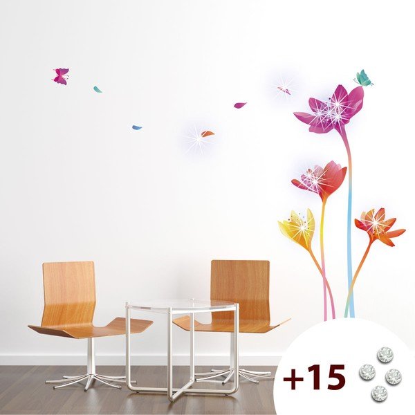 Lipdukų ir 15 Swarovski kristalų rinkinys Ambiance Rainbow Flowers