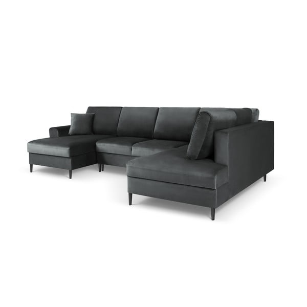 Tamsiai pilkos spalvos iš velveto sulankstoma/su sandėliavimo vieta kampinė sofa (su dešiniuoju kampu/„U“ formos) Kyoto – Cosmopolitan Design-image-3