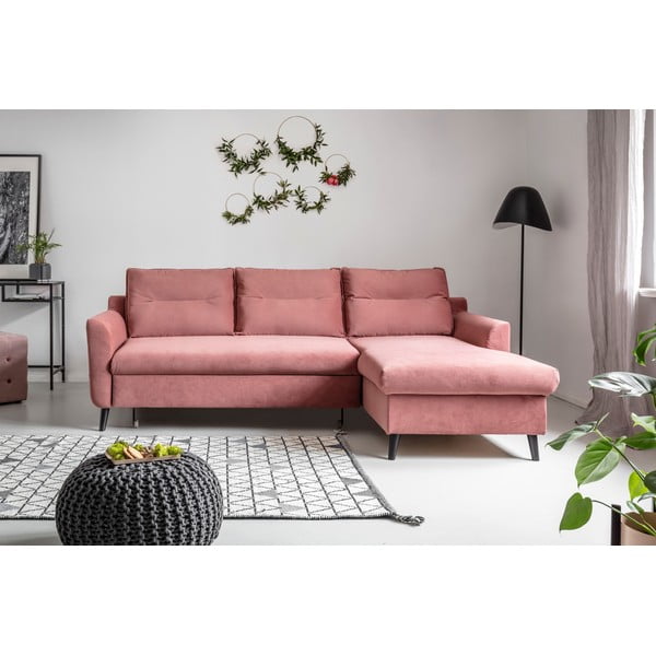Rožinė velvetinė kampinė sofa Miuform Stylish Stan, dešinysis kampas-image-1