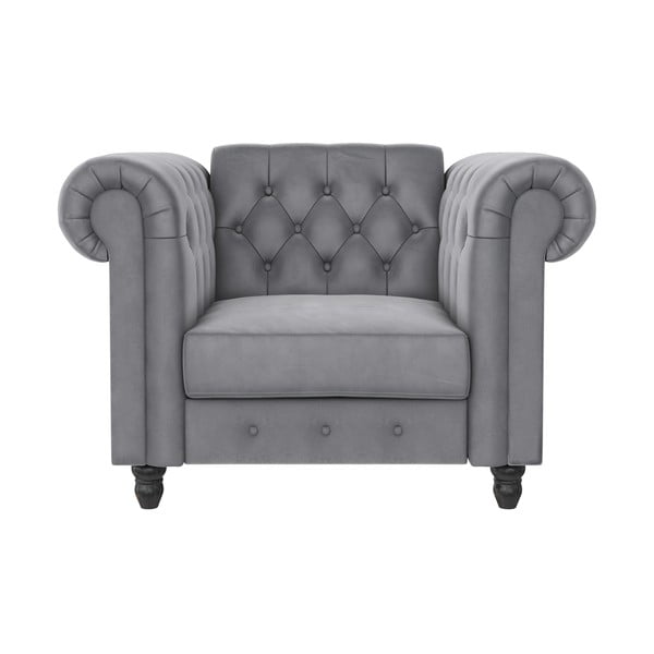 Iš velveto Chesterfield krėslas šviesiai pilkos spalvos Felix – Støraa-image-2