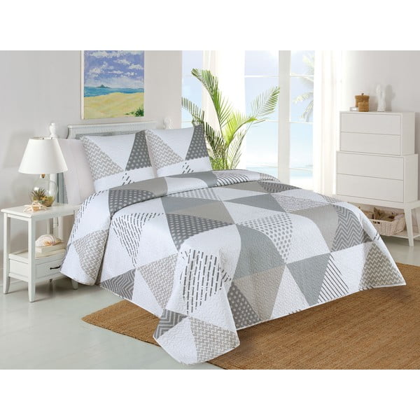 Dygsniuotas lovatiesės ir pagalvės užvalkalų rinkinys baltos spalvos/pilkos spalvos 220x240 cm Terez – My House