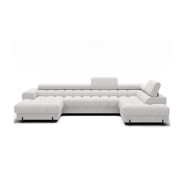 Kreminės spalvos iš boucle sulankstoma kampinė sofa (su dešiniuoju kampu/„U“ formos) Feraria – ELTAP