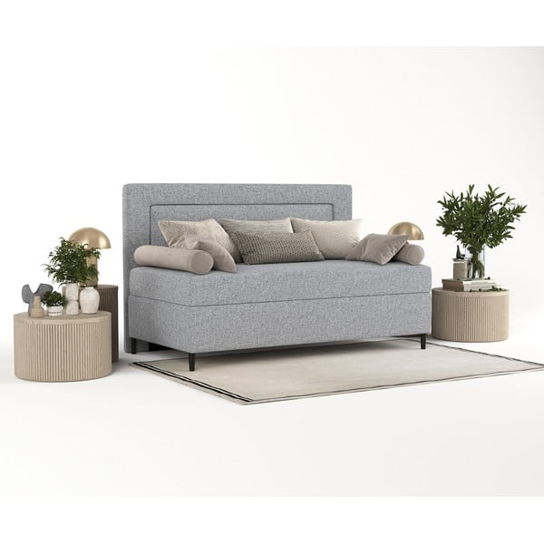 Viengulė lova pilkos spalvos audiniu dengta 100x200 cm Alba – Maison de Rêve-image-2