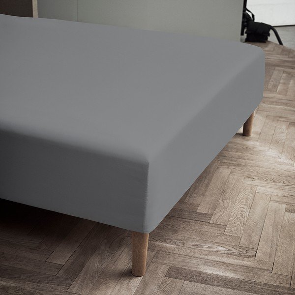 Paklodė pilkos spalvos iš medvilninio perkelio su guma 90x200 cm Percale – JUNA-image-1