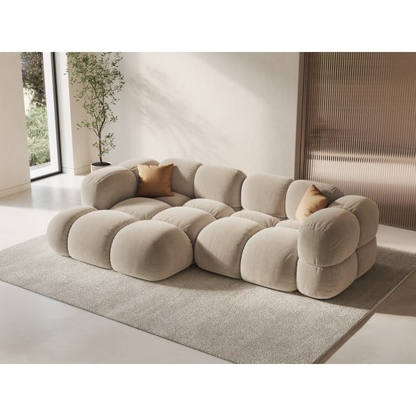 Smėlio spalvos iš velveto kampinė sofa (su kairiuoju kampu/su gultu) Loretto – Cosmopolitan Design-image-1