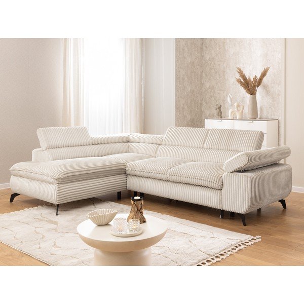 Kreminės spalvos kampinė sofa iš kordinio velveto (su kairiuoju kampu/„L“ formos) Marbeya  – Ropez-image-1