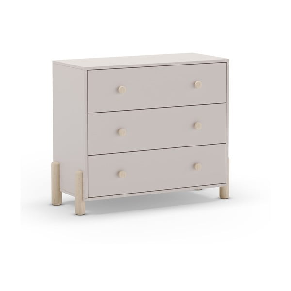 Iš pušies masyvo žema vaikiška šoninė spintelė kreminės spalvos 90x80 cm Enola – Marckeric-image-3