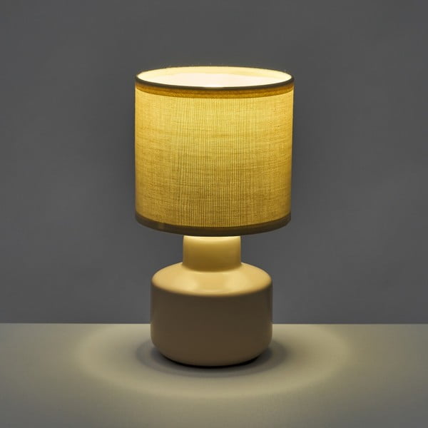 Keramikinis stalinis šviestuvas smėlio spalvos (aukštis 22 cm) su tekstiliniu gaubtu – Casa Selección-image-1