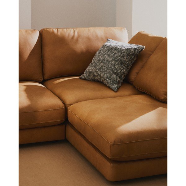 Rudos spalvos kampinė sofa iš odos (su dešiniuoju kampu/su gultu) Gala – Kave Home-image-3