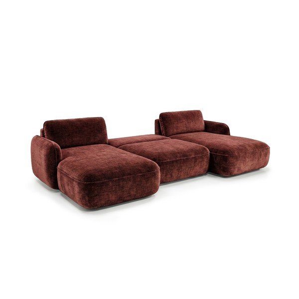 Raudonos spalvos sulankstoma/su sandėliavimo vieta kampinė sofa iš velveto („U“ formos) Celeste – Bobochic Paris-image-4