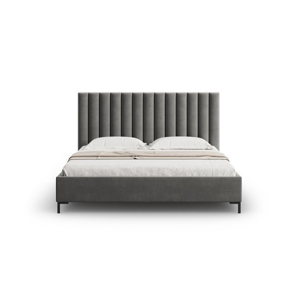 Dvigulė lova pilkos spalvos audiniu dengta su sandėliavimo vieta su lovos grotelėmis 200x200 cm Casey – Mazzini Beds-image-4