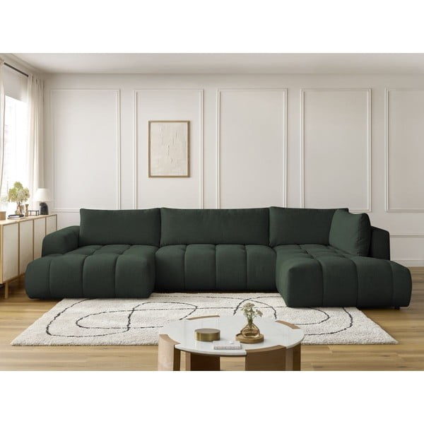 Žalios spalvos sulankstoma/su sandėliavimo vieta kampinė sofa (su dešiniuoju kampu/„U“ formos) Fuji – Bobochic Paris-image-1