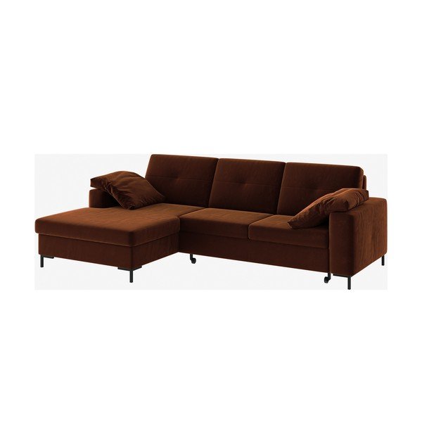 Tamsiai oranžinės spalvos aksominė kampinė sofa-lova Ghado Moor, kairysis kampas-image-2
