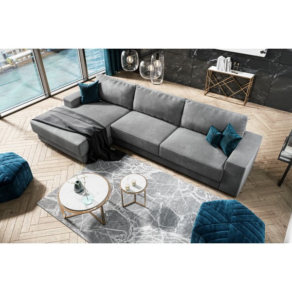 Pilka aksominė sofa-lova Milo Casa Donatella, kairysis kampas-image-1