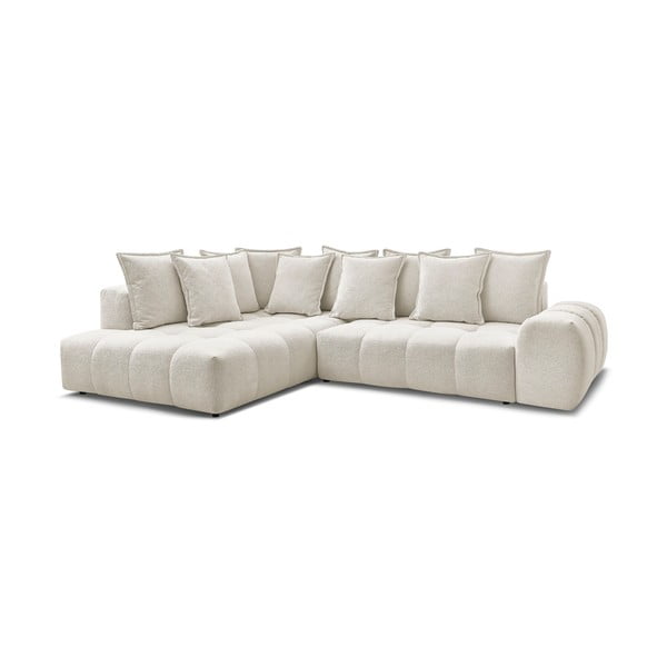 Baltos spalvos iš šenilinio audinio sulankstoma/su sandėliavimo vieta kampinė sofa (su kairiuoju kampu/„L“ formos) Everest – Bobochic Paris-image-3