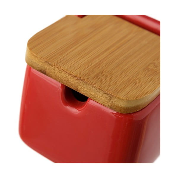 Raudonas akmens masės druskos indelis su bambukiniu dangteliu Casa Selección, 250 ml-image-3