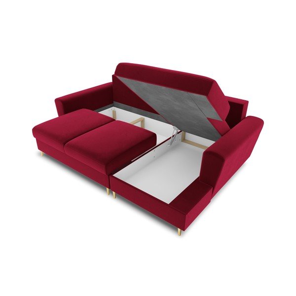 Raudonos spalvos iš velveto sulankstoma/su sandėliavimo vieta kampinė sofa (su dešiniuoju kampu/su gultu) Kyoto – Cosmopolitan Design-image-3