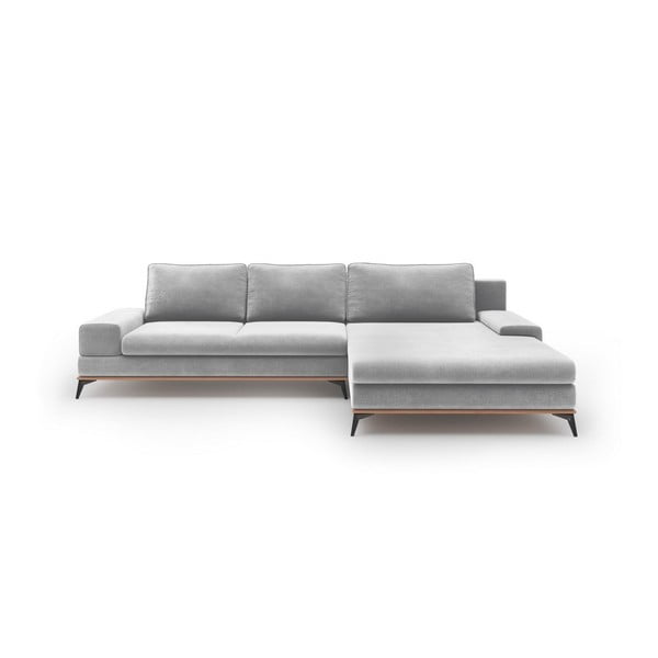 Šviesiai pilka aksominė sofa-lova Windsor & Co Sofos Astre, dešinysis kampas
