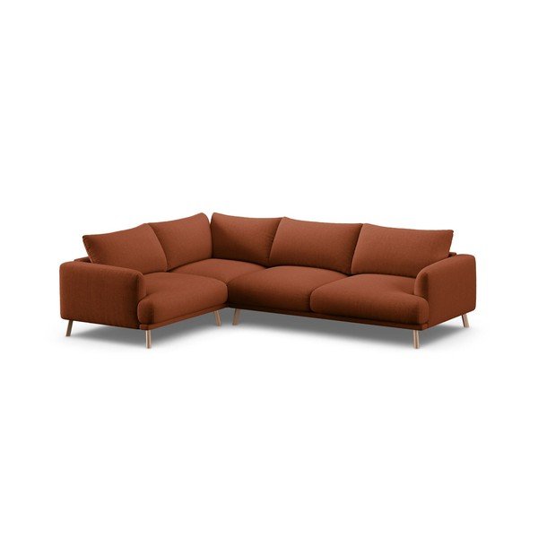 Terakotos spalvos kampinė sofa (su kairiuoju kampu/su gultu) Naomi – Micadoni 