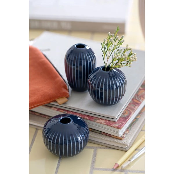3 tamsiai mėlynų akmens masės vazų rinkinys Kähler Design Hammershoi Miniature-image-3