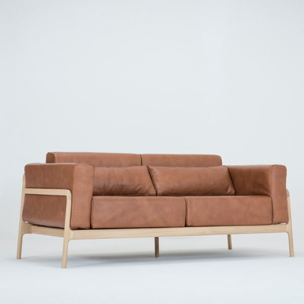 Ruda buivolo odos sofa su ąžuolo masyvo konstrukcija Gazzda Fawn, 180 cm-image-4