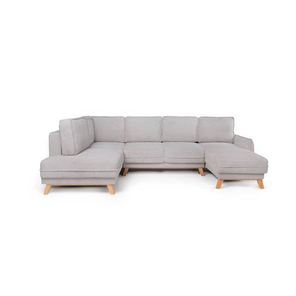 Šviesiai pilkos spalvos sulankstoma/su sandėliavimo vieta kampinė sofa iš kordinio velveto (su kairiuoju kampu/„U“ formos) Tori – Bonami Selection