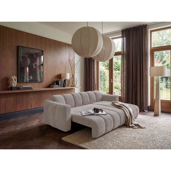 Smėlio spalvos sulankstoma kampinė sofa iš šenilinio audinio (su dešiniuoju kampu) Michell – Miuform-image-1