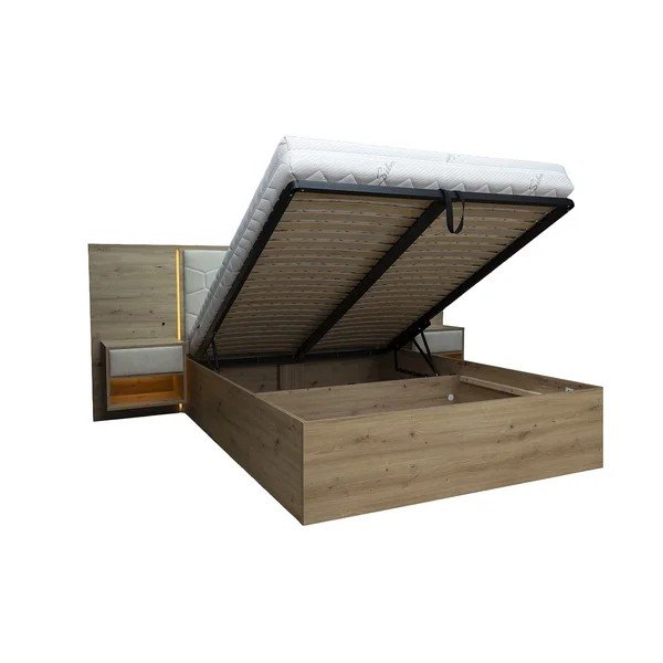 Smėlio spalvos dvigulė lova audiniu dengta/iš medžio drožlių plokštės su sandėliavimo vieta su lovos grotelėmis 160x200 cm Palmeraie – Bobochic Paris-image-4