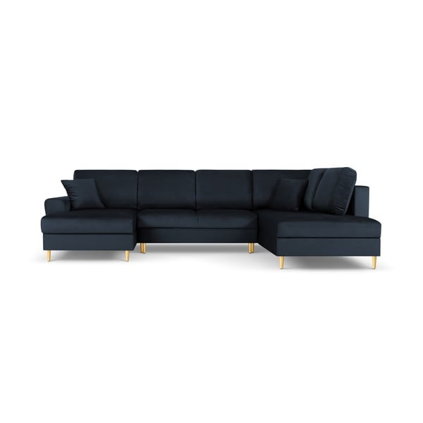 Tamsiai mėlynos spalvos iš velveto sulankstoma/su sandėliavimo vieta kampinė sofa (su dešiniuoju kampu/„U“ formos) Kyoto – Cosmopolitan Design