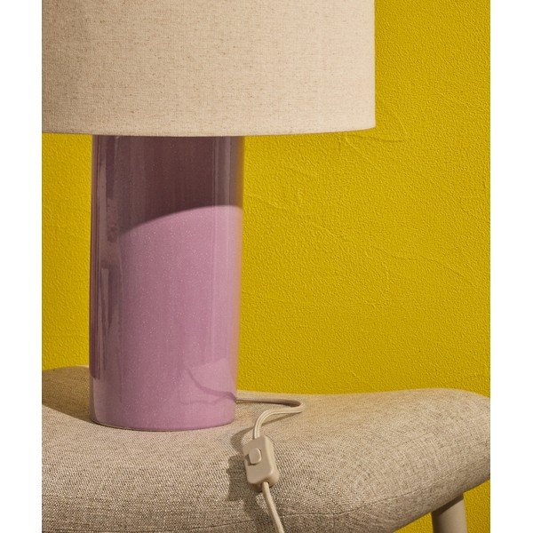 Violetinės spalvos/smėlio spalvos stalinis šviestuvas (aukštis 52 cm) su tekstiliniu gaubtu Toneric – Kave Home-image-3