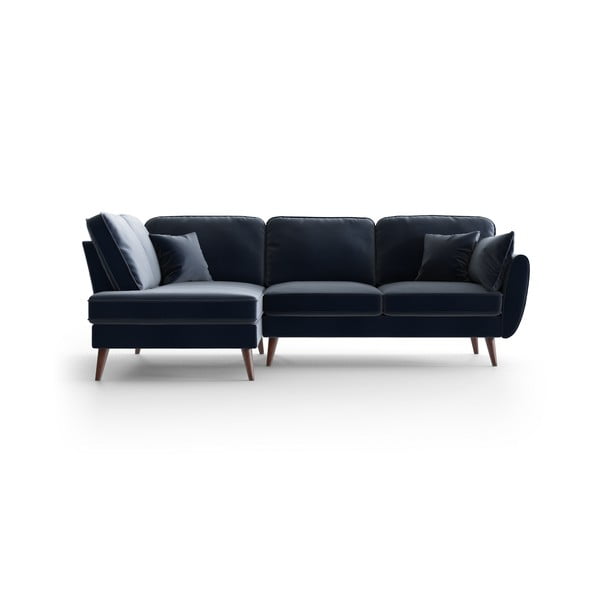 Tamsiai mėlyna aksominė kampinė sofa My Pop Design Auteuil, kairysis kampas