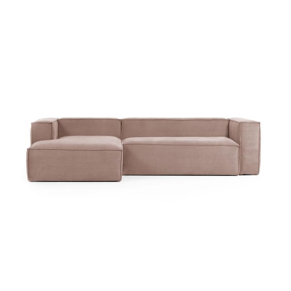 Iš kordinio velveto kampinė sofa šviesiai rožinės spalvos (su kairiuoju kampu) Blok – Kave Home