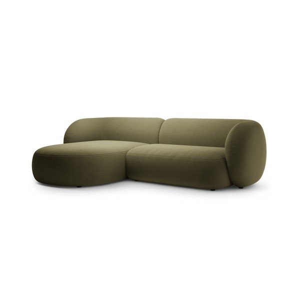 Žalios spalvos kampinė sofa iš velveto (su kairiuoju kampu/su gultu) Kate – Micadoni -image-1