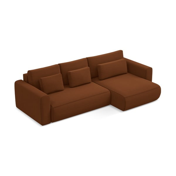 Terakotos spalvos iš velveto sulankstoma/su sandėliavimo vieta kampinė sofa (su dešiniuoju kampu/su gultu) Kapua – Makamii-image-4