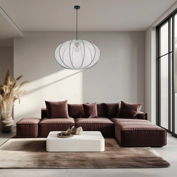 Baltos spalvos kabantis šviestuvas ø 60 cm su tekstiliniu gaubtu Mellow – Candellux Lighting-image-1