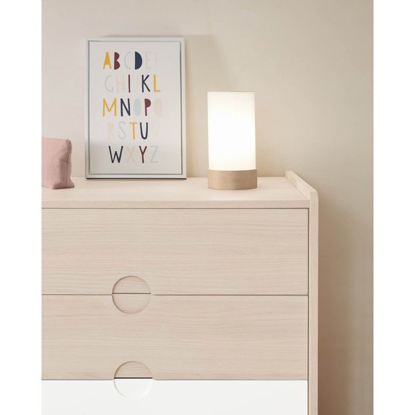 Baltos spalvos/natūralios spalvos iš buko masyvo stalinis šviestuvas (aukštis 26 cm) su tekstiliniu gaubtu Slat – Kave Home-image-1